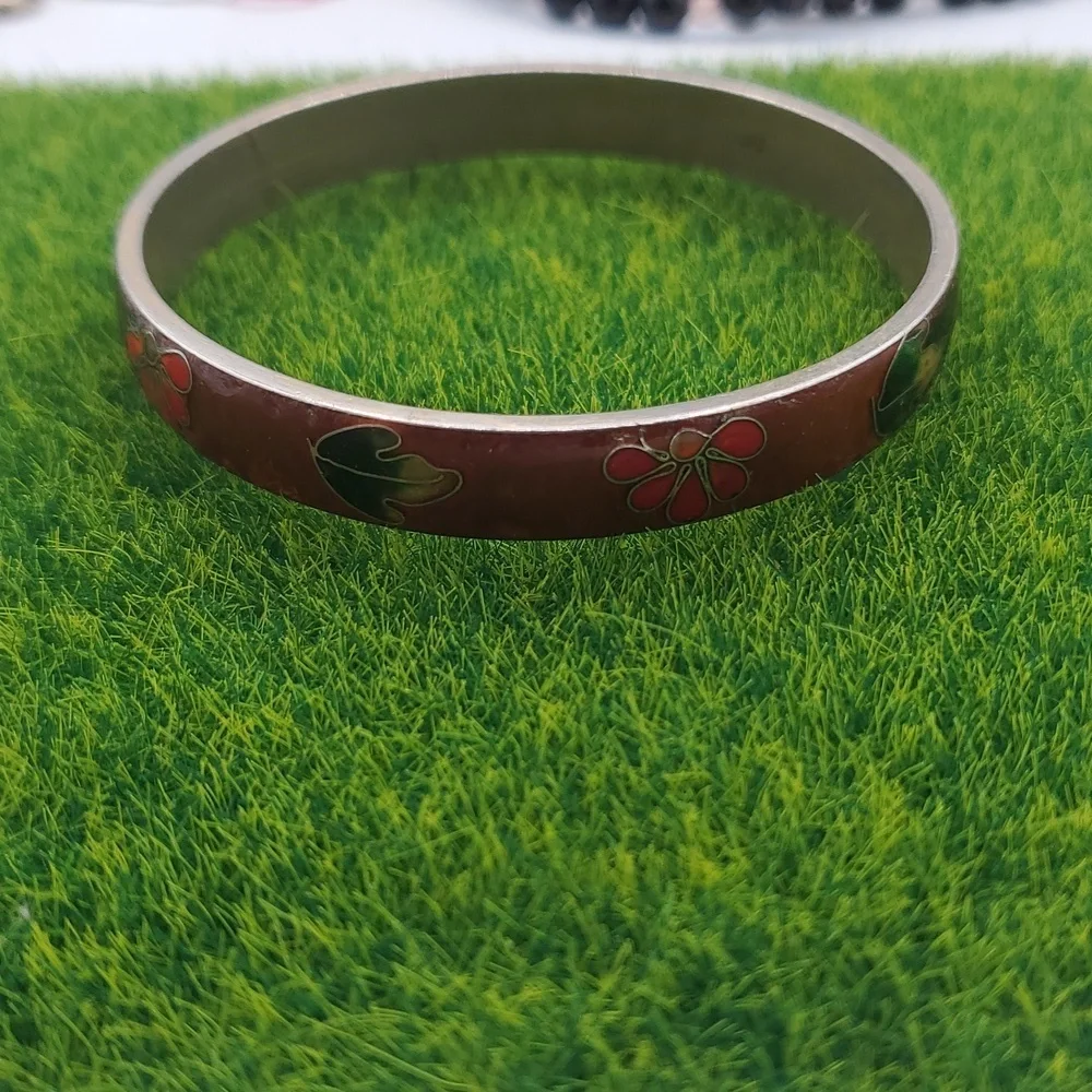 Fall Harvest Clossione Floral Enamel Bangle Bracelet Sterling Interior‎ B3006